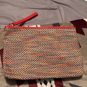 Sam Edelman Multicolor Woven Clutch with Coral Trim